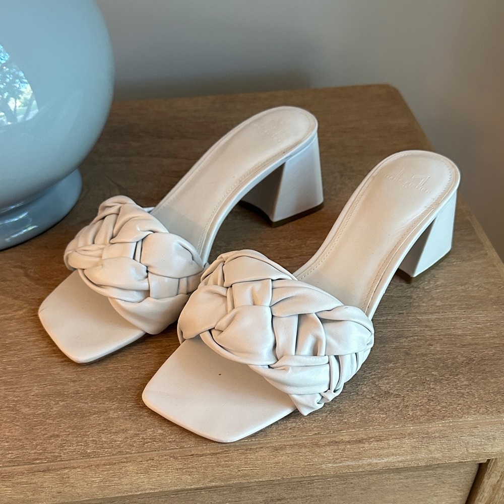 Marc Fisher Cream Braided Heeled Mules